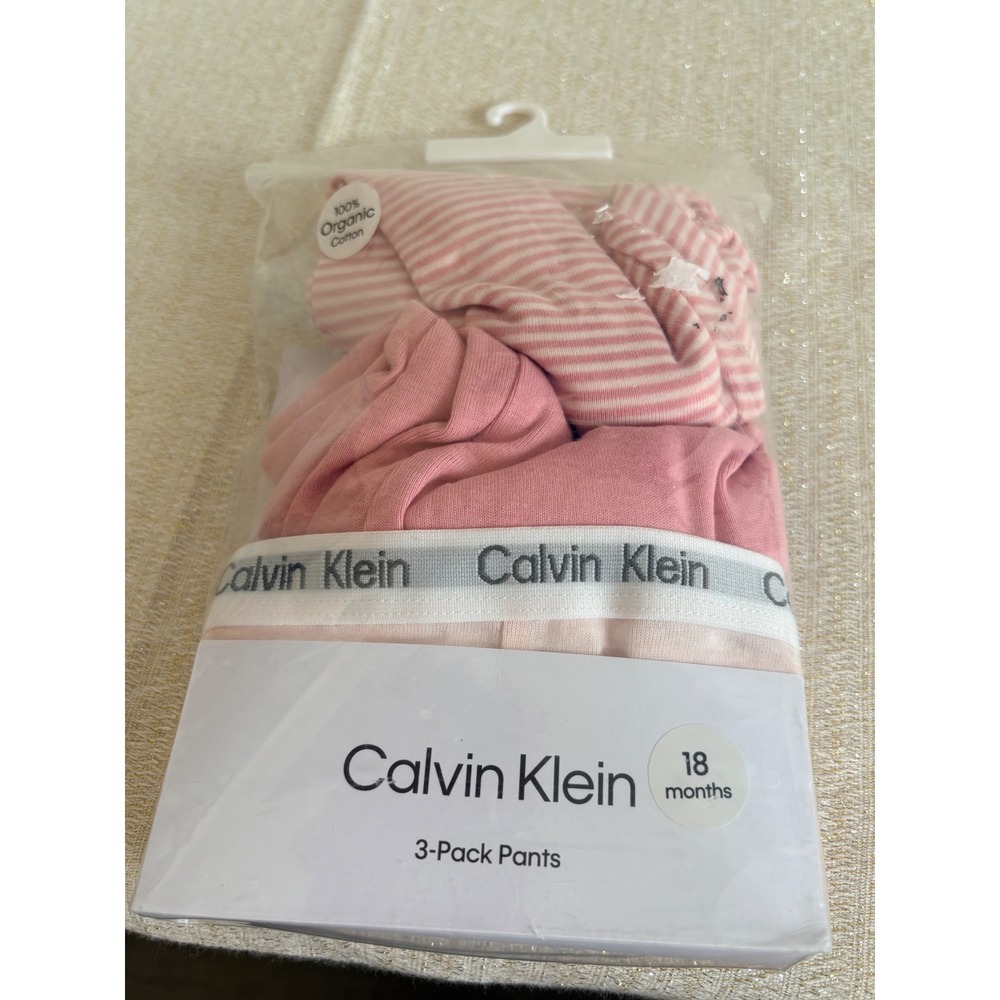 Calvin Klein Kids 18‎ month 3-Pack Organic Cotton Pink Striped Pants  NEW